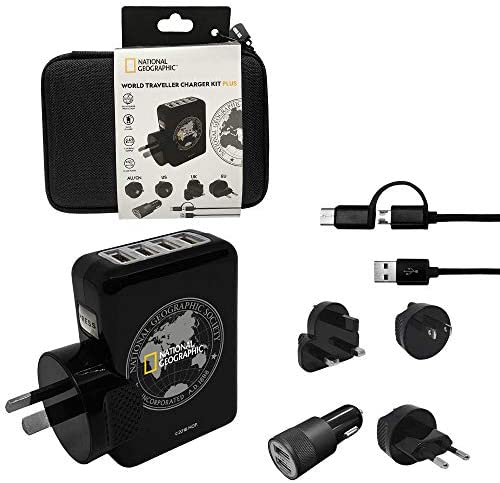 National Geographic World Travel Charger Kit Bag | 4 Ports 4.1A AC Charger & Dual Ports Car Charger