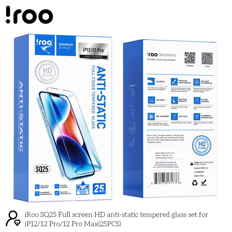 iRoo SQ25 [PACK 25] Easy Apply Glass Protector | iPhone 12/12 Pro