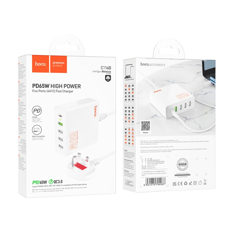 Hoco C114B Vision PD65W five-port(1C4A) charger