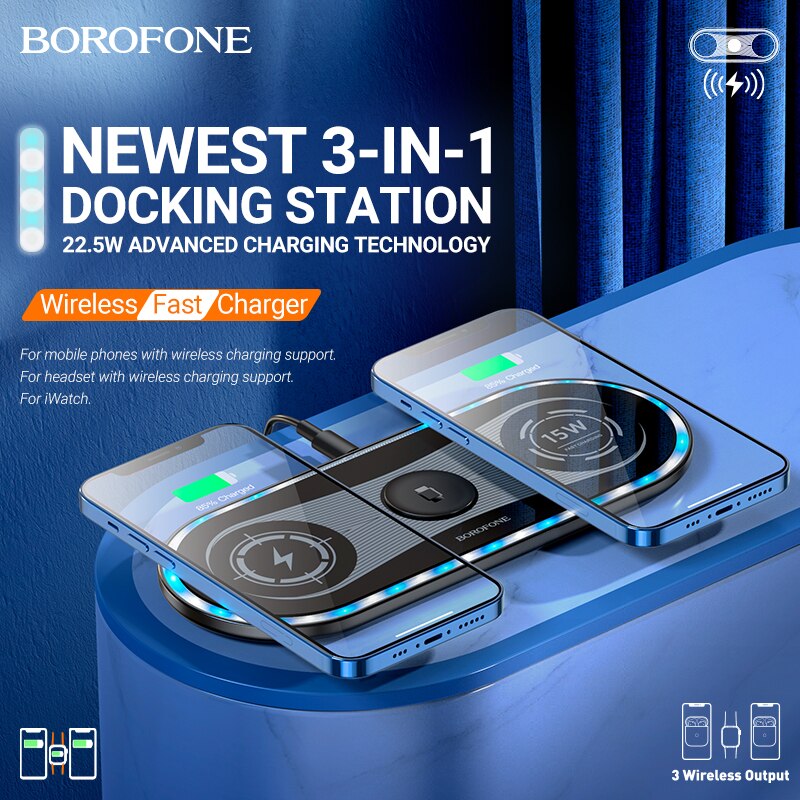Borofone BQ14 Latest 22.5W | 3in1 Phone, Apple Watch,Airpods Wireless Charger - Black