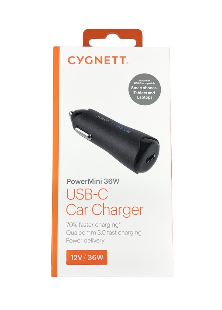 CYGNETT Super Fast  36W Q3.0 | USB-C Car Charger (New Phones/Tablet/Laptop)