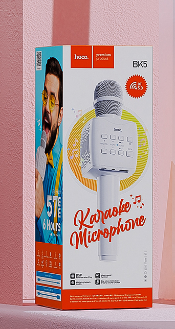 Hoco BK5 | Bluetooth 5.0 Karaoke Microphone, 6hrs Battery - White