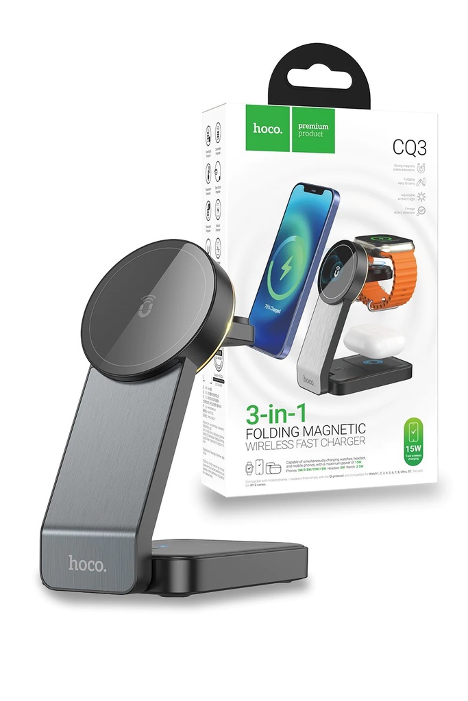 HOCO CQ3 Folding 3-in-1 MSafe Wireless Charging for Phones and Apple  Watch (Series 1-9, Ultra 1, Ultra 2)
