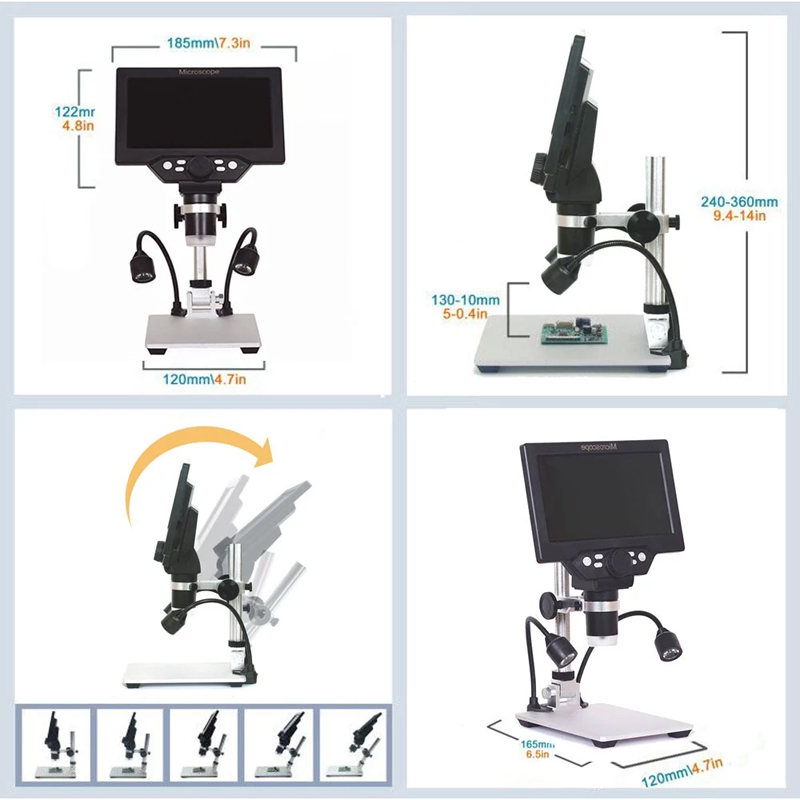 G1200 12MP Digital Microscope 7 Inch Large Color Screen Large Base with Aluminum Alloy Stand & Two Fill Lights