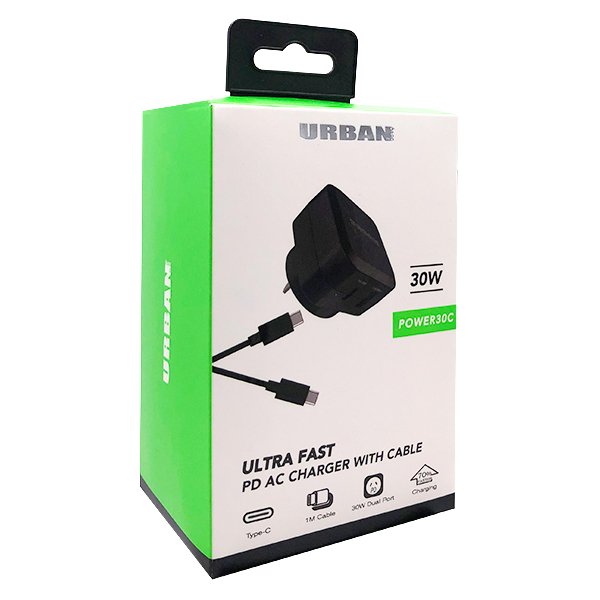 Urban New 30W PD 2in1 (Type-A + Type-C) Charger /w Type-C Cable