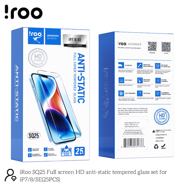 iRoo SQ25 [PACK 25] Easy Apply Glass Protector | iPhone 7/8/SE