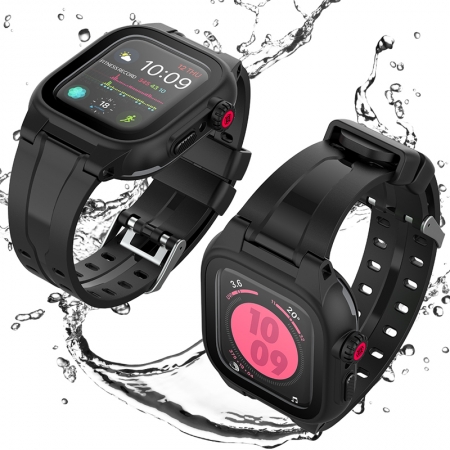 ShellBox Heavy Duty Waterproof Watch Case + Band | Apple Watch Series 4/5/6/SE/SE 2nd 44mm - Black