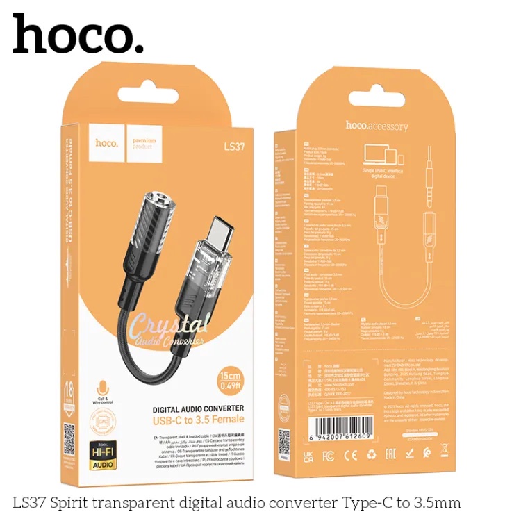 Hoco LS37 Spirit transparent digital audio converter | Type-C to 3.5mm