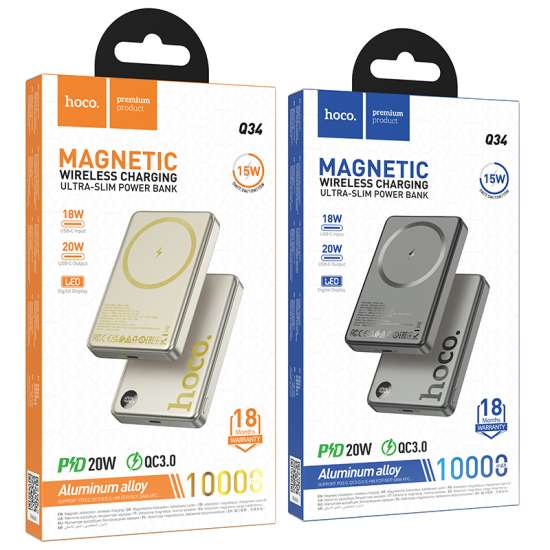 Hoco Q34 Clever PD20W magnetic Wireless fast charging power bank with digital display(10000mAh) - Gold