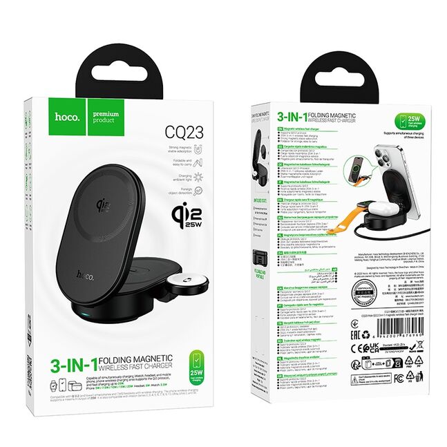 HOCO CQ23 Pole Qi2.2 25W 3-in-1 magnetic wireless fast charger