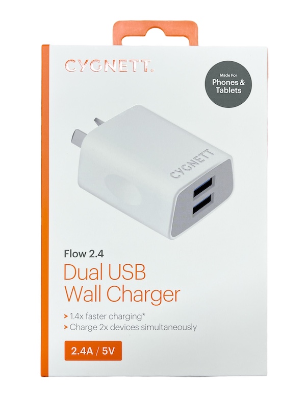 CYGNETT Flow 2.4A | Dual USB Sockets Wall Charger - White