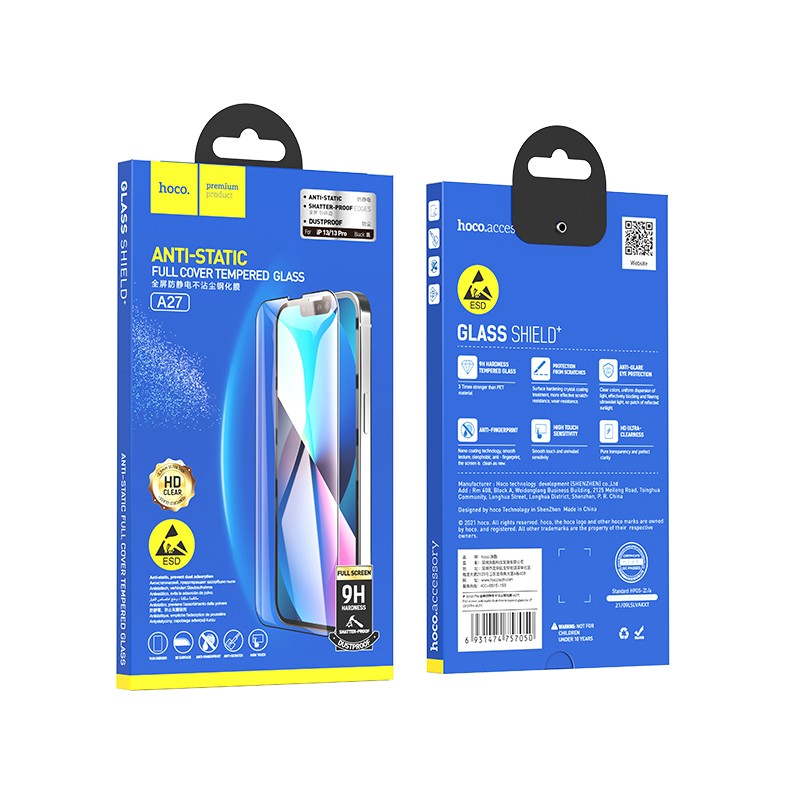 Hoco A27 Anti-Static Easy Apply Full Screen Tempered Glass | iPhone 13/13 Pro/14 (6.1)